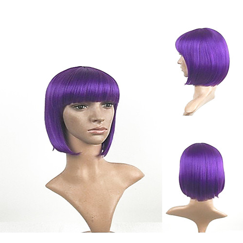 

11.4 short straight hair flapper cosplay costume bob wig masquerade small roll bang wig (purple)