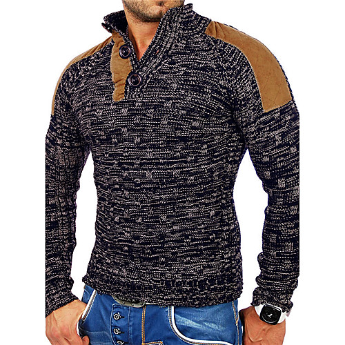 

Men's Knitted Color Block Pullover Long Sleeve Sweater Cardigans Turtleneck Fall Winter Wine Navy Blue Beige