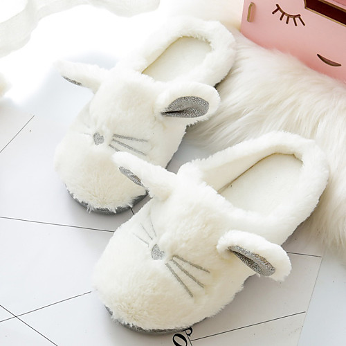 

Women's Slippers & Flip-Flops Fuzzy Slippers Indoor Slippers Flat Heel Round Toe Casual Daily Walking Shoes Suede White