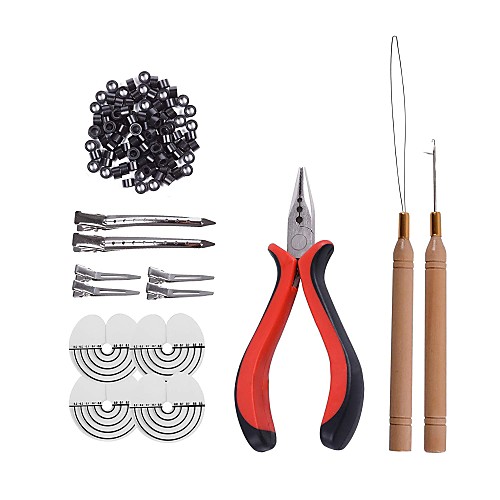 

200pcs Silicone Micro Rings Hair Extension Tools Kit Three-hole Hair Pliers Micro Pulling Needle Loop Threader and Silicone Micro Links