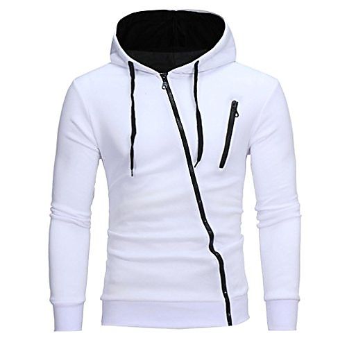 

mens' long sleeve hoodie hooded sweatshirt tops jacket coat outwear(white,m)