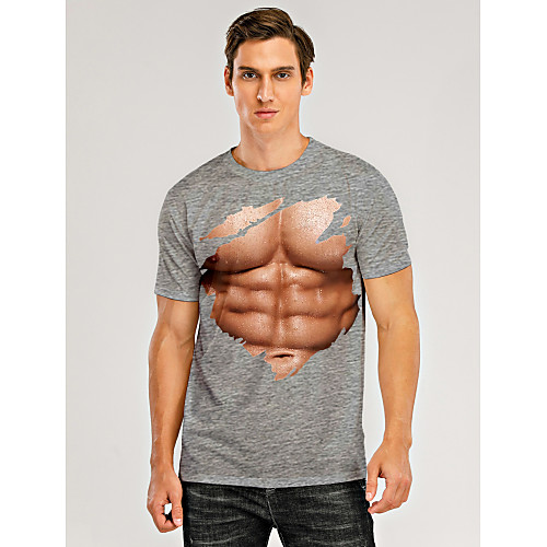 

Men's T shirt 3D Print Graphic 3D Muscle Print Short Sleeve Daily Tops Gray