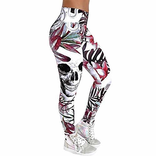 

women fashion skull printed skinny slim high waist yoga leggings pants (b, l)