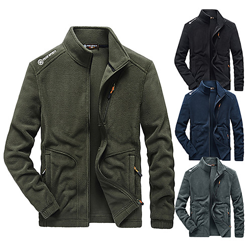 

Men's Hiking Fleece Jacket Winter Outdoor Solid Color Thermal Warm Lightweight Windproof Breathable Zip Top Winter Jacket Top Hunting Fishing Climbing Dark Grey Black Army Green Dark Blue