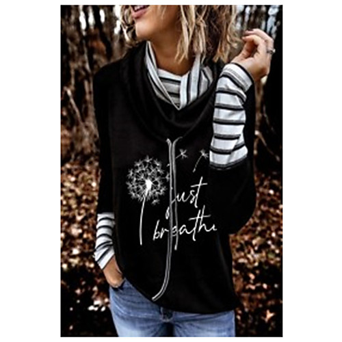 

Women's Pullover Sweatshirt Graphic Color Block Text Daily Casual Hoodies Sweatshirts Black