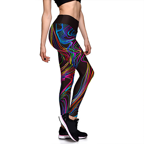 

Women's Sporty Comfort Gym Yoga Leggings Pants Striped Patterned Ankle-Length Print Black