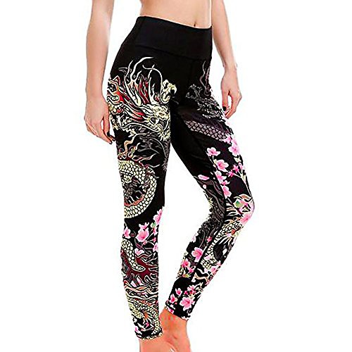 

womens dragon printed personalized running fitness leggings pants black