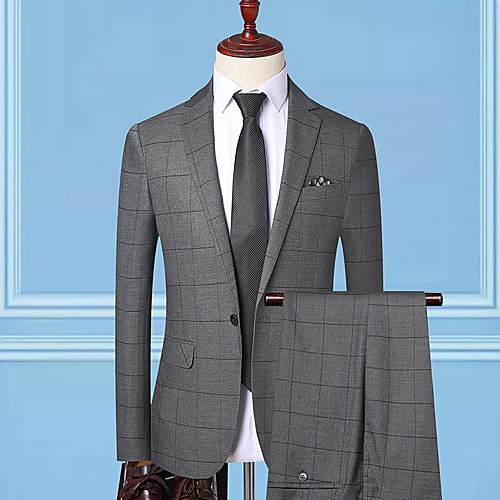 

Tuxedos Standard Fit Notch Single Breasted One-button Polyester Striped / Checkered / Gingham