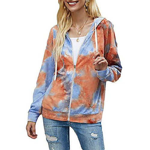 

women's lightweight full-zip hoodie jacket tie dye long sleeve casual zipper sweatshirt outerwear (tie dye orange, large)