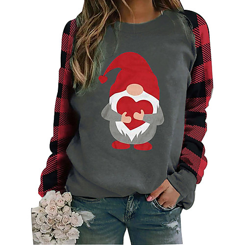 

Women's T Shirt Dress Tee Dress Short Mini Dress White Black Red Brown Gray Long Sleeve Print Print Fall Winter Round Neck Casual Christmas 2021 S M L XL