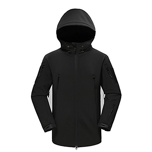 

men's camping soft shell jacket waterproof hoodies coat for outdoor activities(l, black)