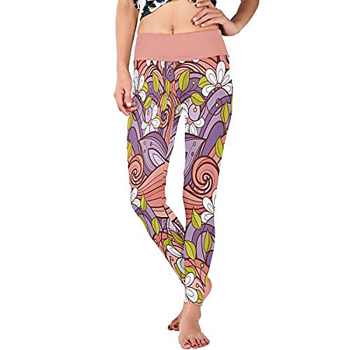 

women's abstract floral with pink and purple yoga sport pants leggings