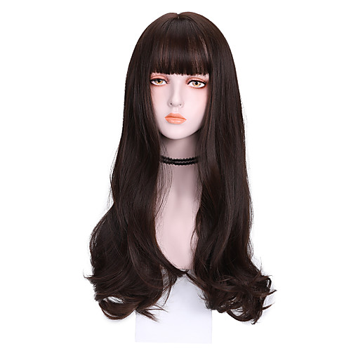 

Synthetic Wig Curly With Bangs Wig Long Dark Brown Brown Grey Black Synthetic Hair 26 inch Women's Cool Color Gradient Comfy Brown Gray