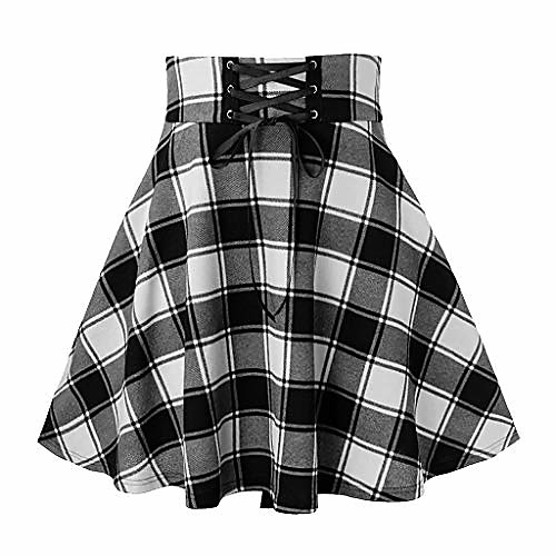 

women a line pleated skater skirts cheerleader high waist plaid flared white