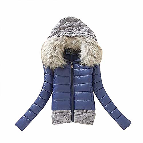 

women coat winter warm big faux fur collar down woolen hood overcoat dark blue