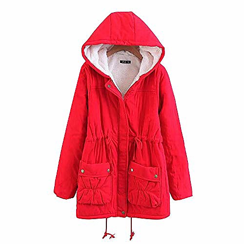 

women's parka jackets mid-length soft shell fleece outerwear with drawstring red tag s-us xs