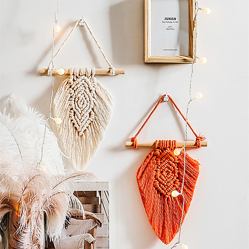 

Hand Woven Macrame Wall Hanging Ornament Bohemian Boho Art Decor Home Bedroom Living Room Decoration Nordic Handmade Tassel Cotton Leaf