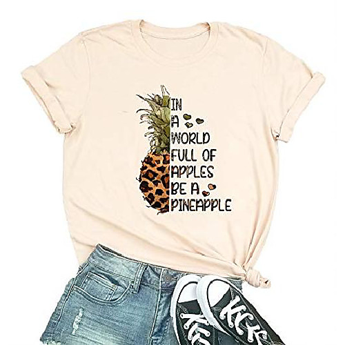 

full of apples be a pineapple t-shirt women fruit graphic funny short sleeve tee tops m beige