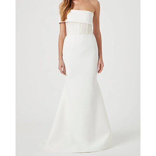 

Sheath / Column Wedding Dresses Off Shoulder Court Train Satin Sleeveless Country with 2021
