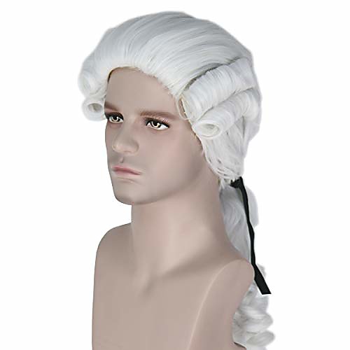 

man colonial judges wig long beige curly wave halloween party costume wig (white)