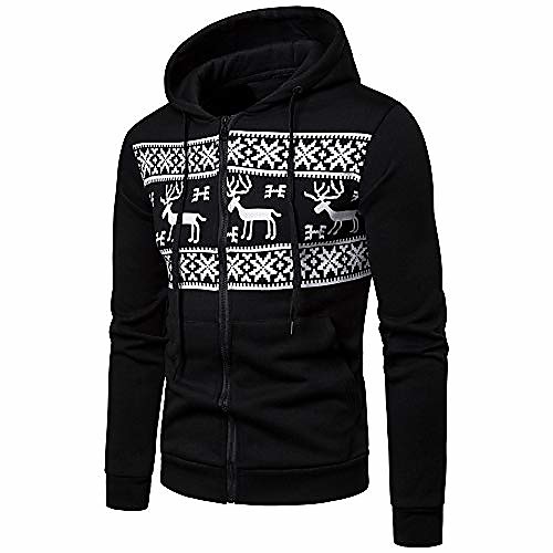 

men's christmas zipper hoodies jacket cotton fashion pullover sweatshirt (black,xl)