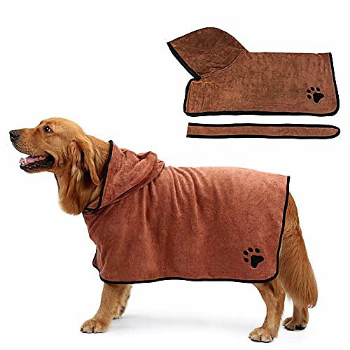 

dog bathrobe towel, absorbent pet robe coat, soft microfiber bathrobe, quick drying cat bath towel with adjustable strap,s