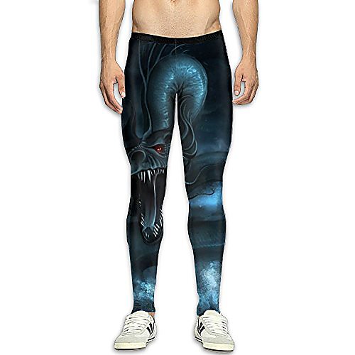 

men's gym running pants sports compression leggings tights slim look baselayer chinese dragon in the water yoga fitness