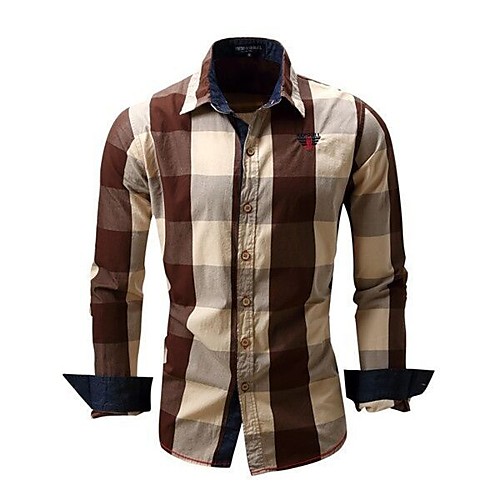 

men's long sleeve slim fit 100% plaid shirts coffee, eur large, usa m