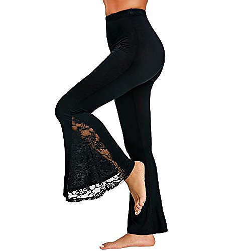 

women bell-bottom leggings plus size print skinny casual flares pants sweatpants(black,l)