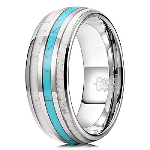 

mens charming jewelry 8mm tungsten green hunting vikings turquoise polished wedding carbide antler inlay ring band for men engagement silver size 13