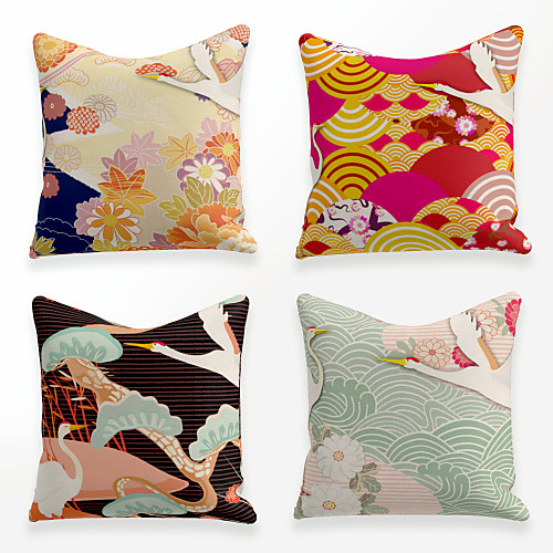 

Cushion Cover 4PCS Linen Soft Decorative Square Throw Pillow Cover Cushion Case Pillowcase for Sofa Bedroom 45 x 45 cm (18 x 18 Inch) Superior Quality Mashine Washable Chinese Style Waves Colorful