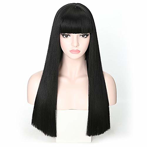 

22 inch black wig with bangs long straight synthetic cosplay women wig average size