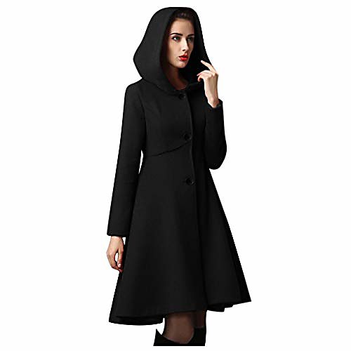 

women hooded coat fashion long overcoat lady elegant waist pocket winter warm outwear dongdong black