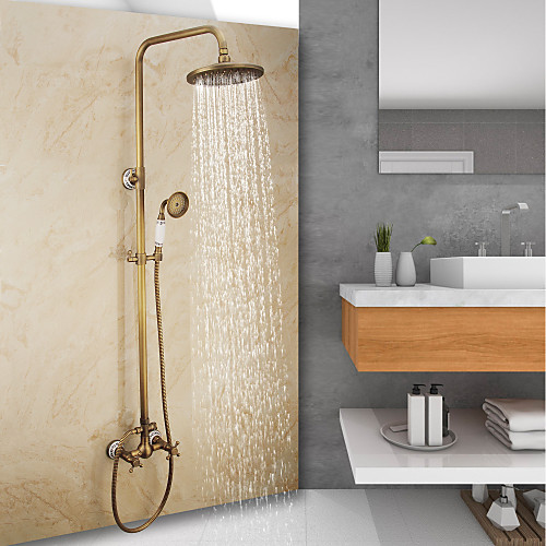 

Shower System / Rainfall Shower Head System Set - Handshower Included pullout Rainfall Shower Vintage Style / Country Antique Brass Mount Outside Ceramic Valve Bath Shower Mixer Taps