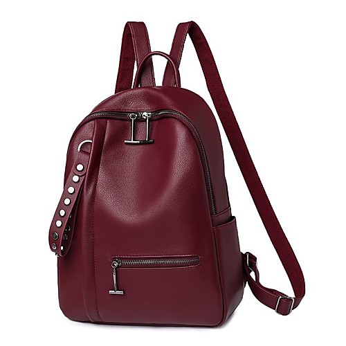 

Women's Unisex Leather PU School Bag Commuter Backpack Large Capacity Waterproof Zipper Solid Color Daily Backpack Black Red