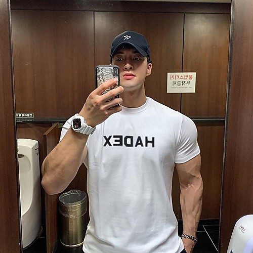 

Men's Tee / T-shirt Artistic Style Crew Neck Cotton Letter Printed Sport Athleisure T Shirt Top Short Sleeves Breathable Soft Comfortable Exercise & Fitness Everyday Use Daily Exercising General Use