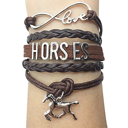 

infinity love horses bracelet-handmade leather strap wrap horse charm friendship gift (gray)