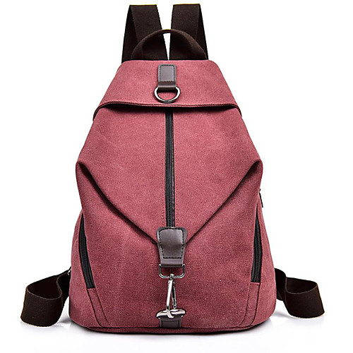 

Unisex Canvas School Bag Rucksack Commuter Backpack Large Capacity Zipper Solid Color Daily Backpack Wine Black Sky Blue Gray