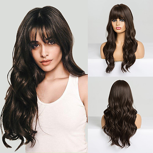 

Synthetic Wig / Bangs Curly / Water Wave Style Side Part Capless Wig Grey Synthetic Hair 18 inch Women's Cosplay / Women / Synthetic Dark Gray Wig Long Cosplay Wig