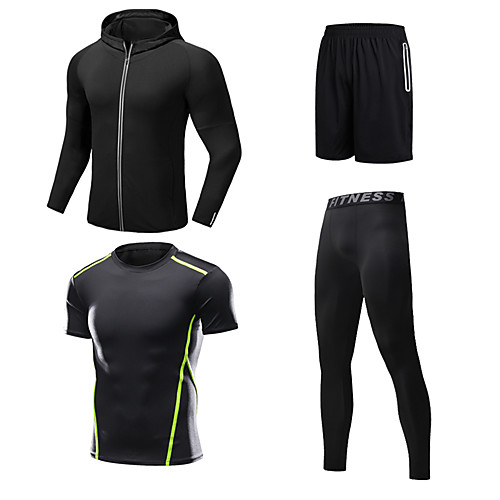 

Men's Patchwork Tracksuit Activewear Set Athletic Athleisure Long Sleeve 4pcs Front Zipper Breathable Quick Dry Moisture Wicking Fitness Gym Workout Running Walking Jogging Sportswear Normal Outfit