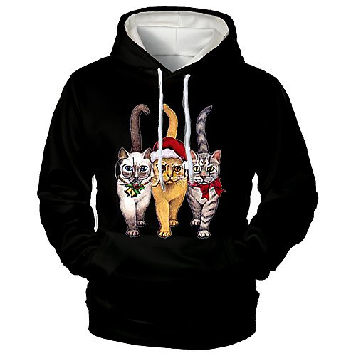 

Men's Pullover Hoodie Sweatshirt Cat Graphic 3D Front Pocket Christmas Daily 3D Print 3D Print Christmas Hoodies Sweatshirts Black