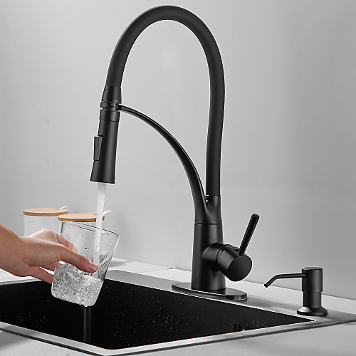 

Single HandleKitchen Faucet,Black Nickel&Satin BrassOne Hole Pull Out/Rotatable/Multifunction Standard Spout,Brass Deck MountedKitchen Faucet with Bodysprays