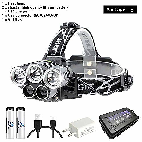 

usb rechargeable led headlamp 5 white light or 3 white 2 bule light 4000 lumen led headlight fishing lamp use 18650 battery (package e,3xt6 white 2xq5white)