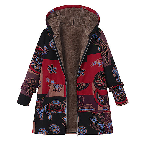 

Women's Print Vintage Fall & Winter Trench Coat Long Daily Long Sleeve Linen Coat Tops Red