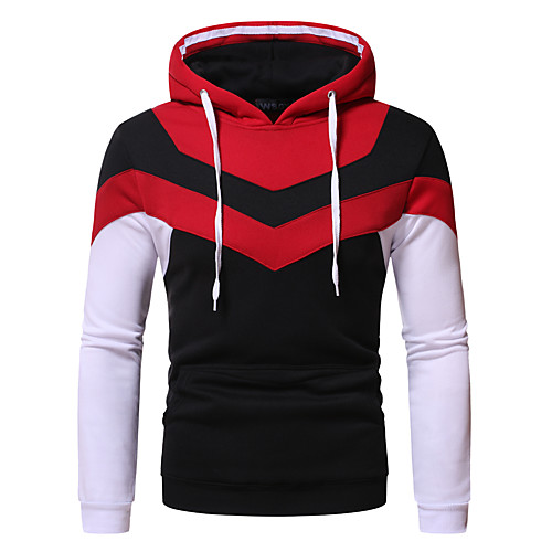 

Men's Pullover Hoodie Sweatshirt Color Block Hooded Casual Hoodies Sweatshirts Long Sleeve Red Gray