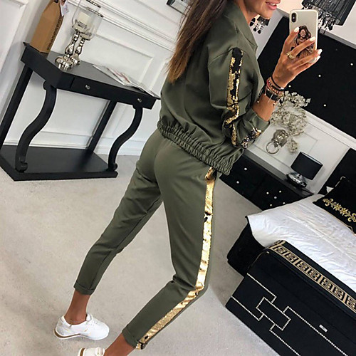 

Women's 2 Piece Full Zip Tracksuit Sweatsuit Casual Athleisure Long Sleeve 2pcs Thermal Warm Breathable Soft Fitness Gym Workout Jogging Training Sportswear Leopard Normal Outfit Set Clothing Suit