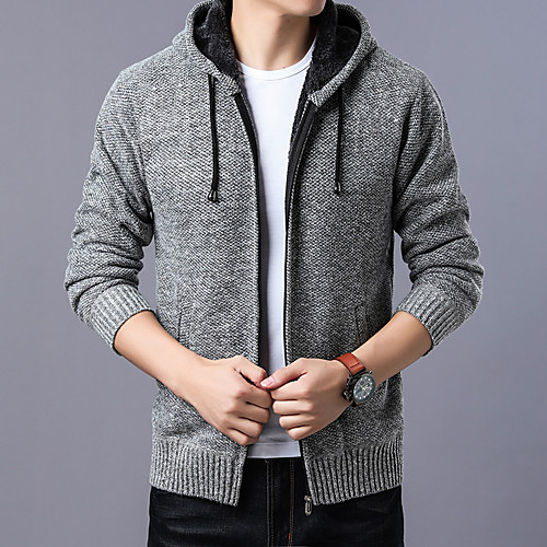 

Men's Ethnic Style Zipper Front Knitted Braided Geometric Color Block Camouflage Cardigan Long Sleeve Sweater Cardigans Hooded Winter Blue Wine Dark Gray