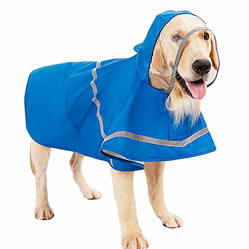 

dog's adjustable dog rain jacket rain gear hooded water resistant outdoor dog slicker with reflective strip for small medium large dogs