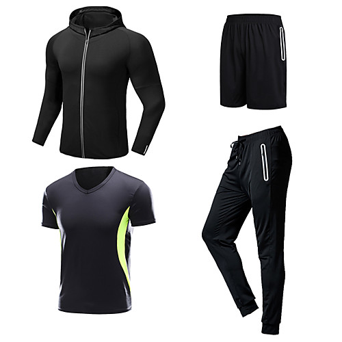 

Men's Patchwork Tracksuit Activewear Set Athletic Athleisure Long Sleeve 4pcs Front Zipper Breathable Quick Dry Moisture Wicking Fitness Gym Workout Running Walking Jogging Sportswear Stripes Normal
