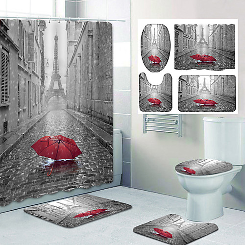 

Rainy Day In Paris Pattern PrintingBathroom Shower Curtain Leisure Toilet Four-Piece Design